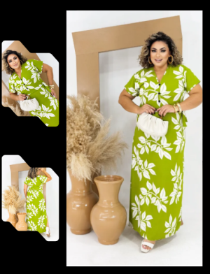 Vestido Longo Estampado Verde Lima