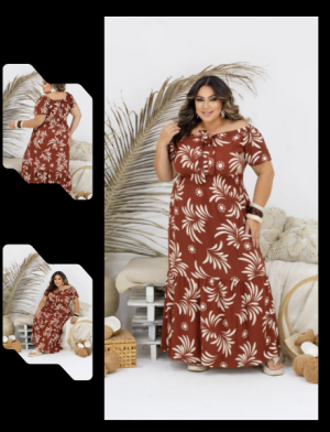 Vestido Longo Estampado Marrom Tropical