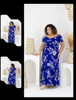 Vestido Longo Estampado Azul Royal