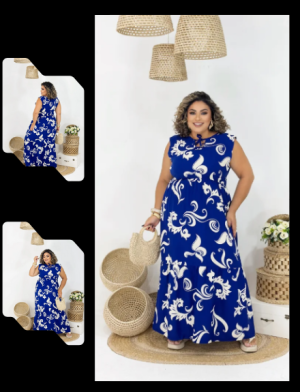 Vestido Longo Estampado Azul Marinho