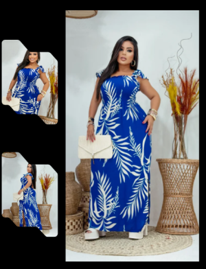 Vestido Longo Estampado com Fenda