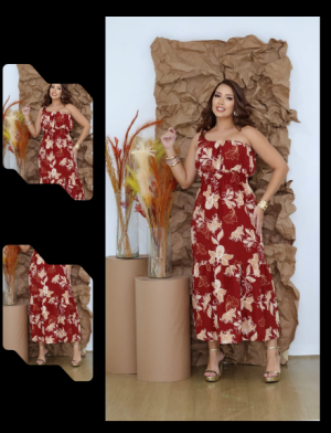 Vestido Longo em Crepe Estampado