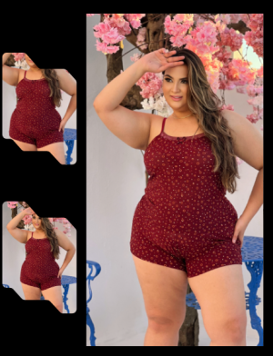 Conjunto Baby Doll Vinho com Estampa Floral (GG)